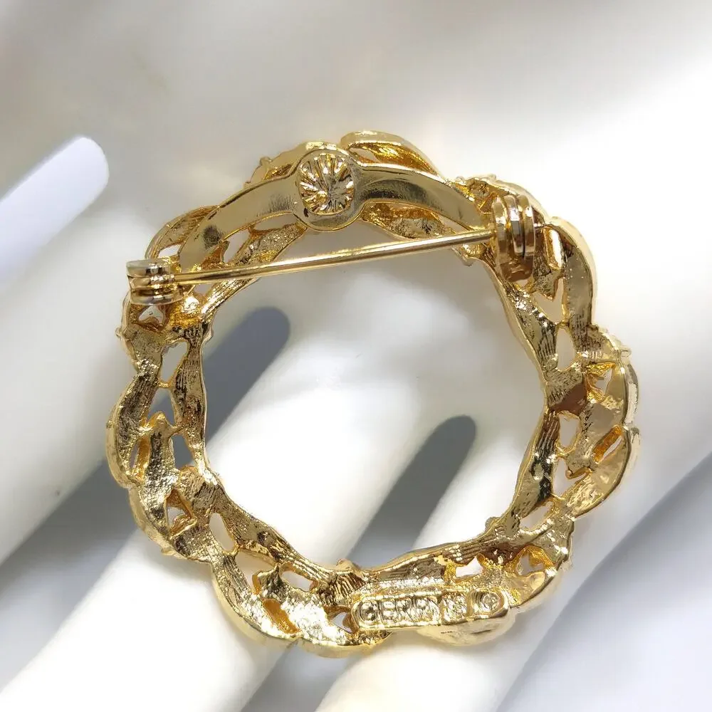Vintage Wreath Brooch, Signed Gerry's, Light Blue Rhinestones, 1960s Jewelry